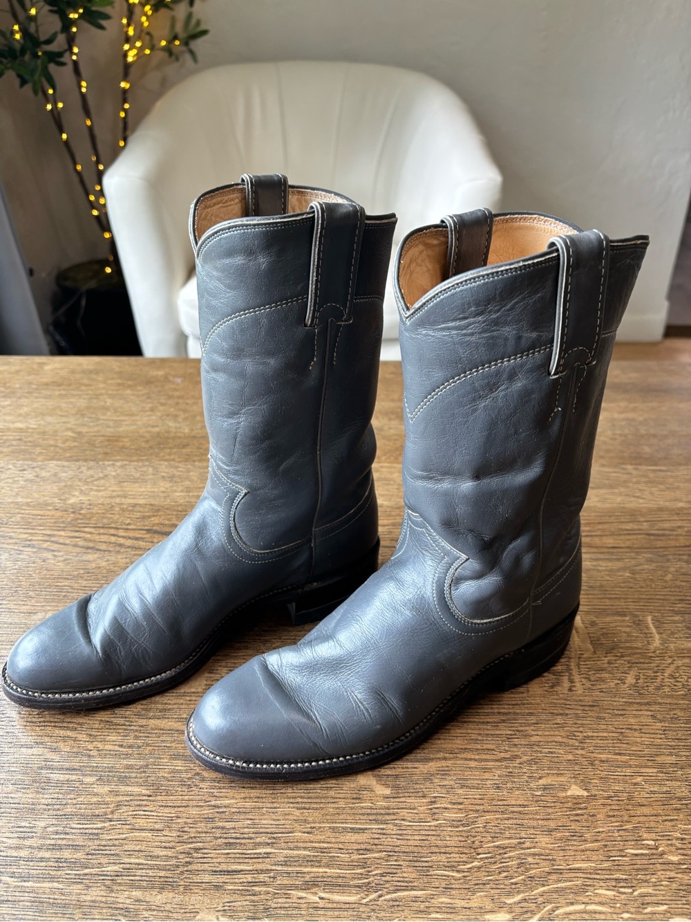 Vintage Justin USA Grey Leather Cowboy Western Boots Women’s 6B Narrow
